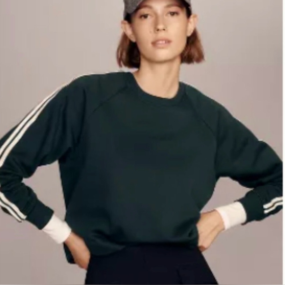 Anthropologie Maeve  Green Crewneck Sporty Stripe Sweatshirt